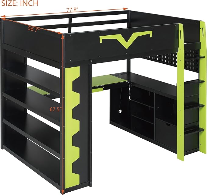 Full Size Gaming Loft Bed with Integrated Desk & RGB LED Lights, Pro-Gamer Bunk - Image 2