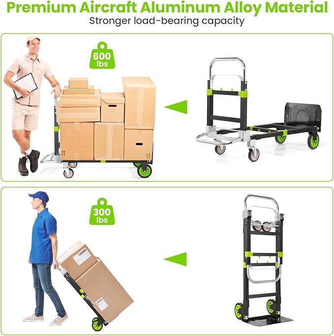 3-in-1 Folding Hand Trucks, 600Lbs Convertible Hand Truck Dolly, Heavy Duty - Image 5
