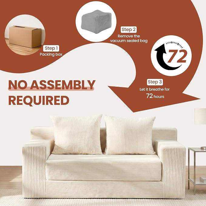 Convertible 5 in 1 Futon Sofa Bed Full Size, Corduroy Boneless Couch Sleeper - Image 7