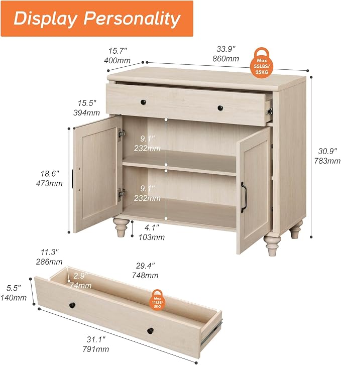 WAMPAT Farmhouse TV Stand for TVs Up to 43 inch, Wood Universal TV Stand - Image 2