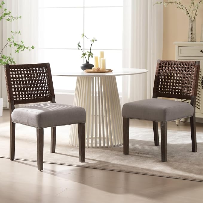 LZAREAL Farmhouse Dining Chairs Set of 2 Linen Fabric Upholstered Accent Side by LZAREALBetterRoomForRealLiving