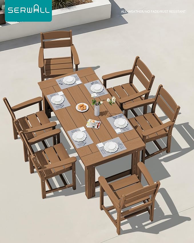 SERWALL Outdoor Dining Table Set, 67‘’ HDPE Patio Dining Set - Image 7
