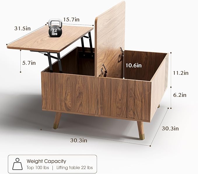 JOINICE 32" Square Lift Top Coffee Table - Image 2