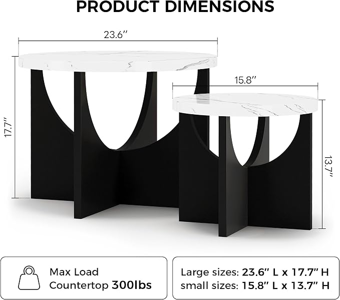 LIKIMIO Nesting Coffee Tables Set of 2, 23.6" Small Round Side Tables - Image 2