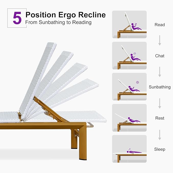 PURPLE LEAF Extra Wide Patio Chaise Lounge Set of 2 Outdoor Lounger French PE - Image 8