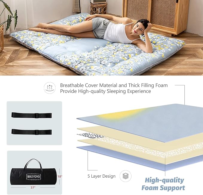 MAXYOYO Little Floal Japanese Futon Floor Mattress, Bed Mattress Topper - Image 6