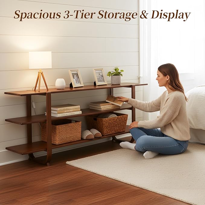 Welnow Bamboo TV Stand for Up to 65 Inch, Mid Century Modern Entertainment - Image 8