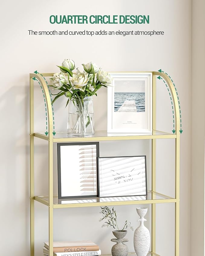 Hzuaneri Bookcase Bookshelf, Tempered Glass Arched Bookshelf - Image 5