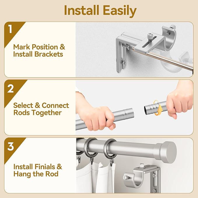 YaFex Curtain Rods 2 Pack 32-118 Inch, Heavy Duty 1 Inch Curtain Rod, Modern - Image 8