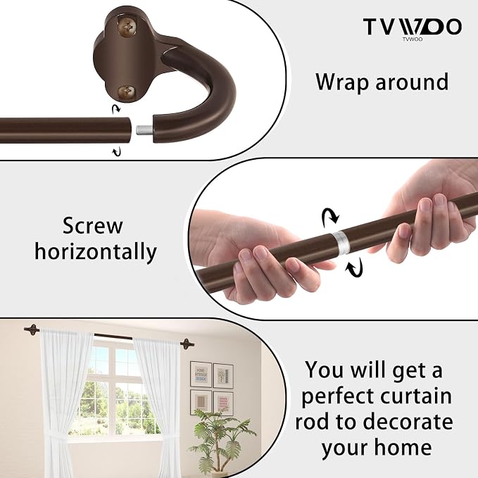 TVWOO Bronze Wrap Around Curtain Rods:5/8 Inch Blackout Adjustable Window - Image 8