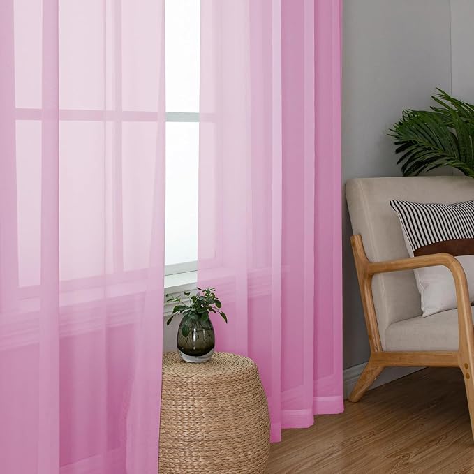 Aiyufeng Light Pink Sheer Curtains 90 Inches Long 2 Panels Set, Semi - Image 2