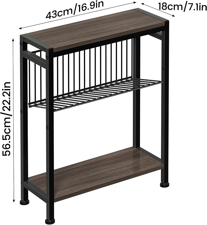 Side Table for Small Space, 3-Tier Narrow End Tablewith Magazine Holder - Image 3