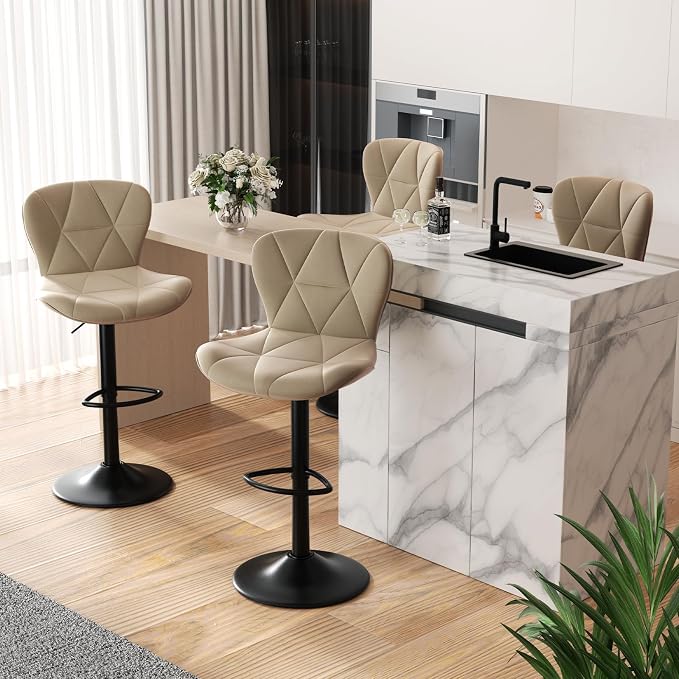 Nalupatio Modern Bar Stools Set of 4, Adjustable Faux Leather Upholstered by Nalupatio