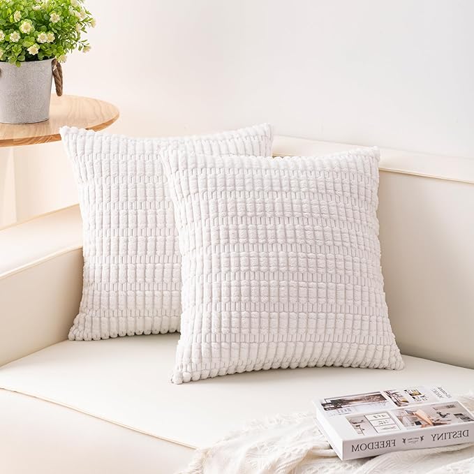 Pack of 2 Corduroy Decorative Throw Pillow Covers 20x20 Inch Soft Striped by Unknown