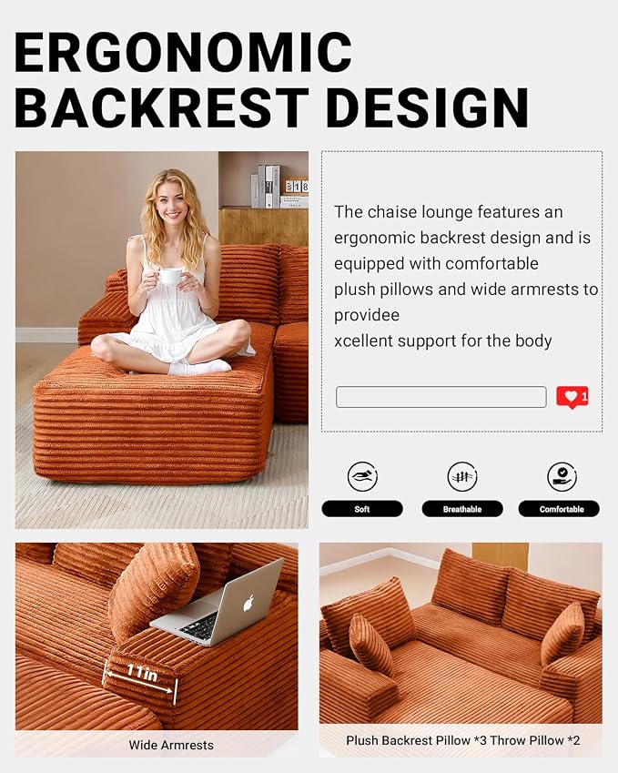 Cloud Sectional Couch, Corduroy Boneless Couches - Image 7