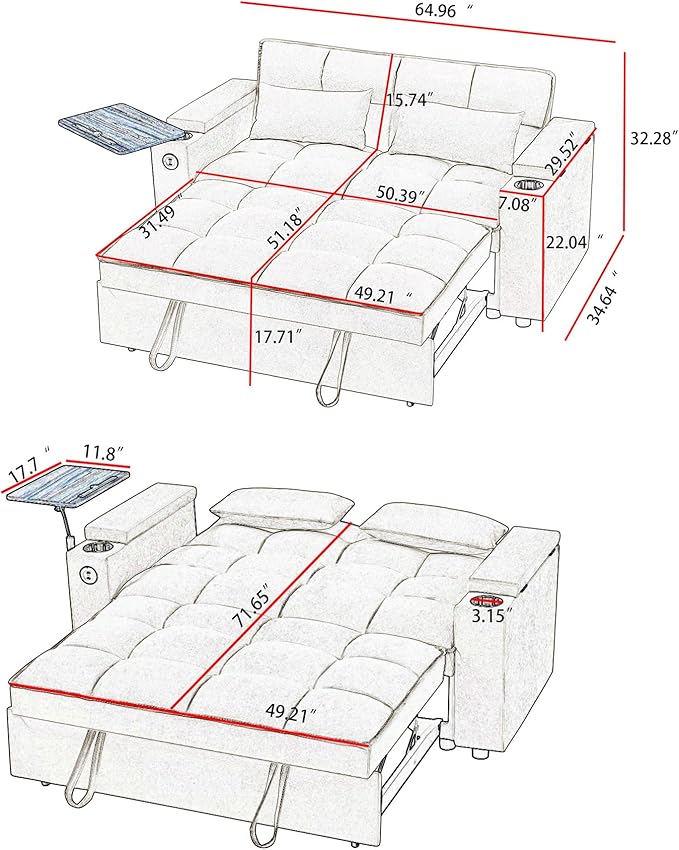 hansones 65'' Convertible Sleeper Sofa Bed - Image 2