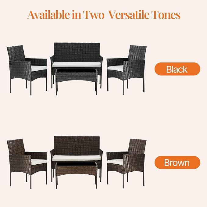 Sweetcrispy 4-Piece Patio Furniture Set, Weather-Resistant PE Rattan Wicker - Image 7