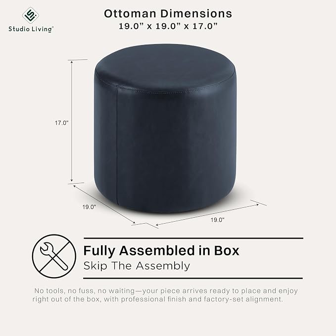 Studio Living® 19” Wentworth Ottoman Round Faux Leather Bench, Stationary - Image 2