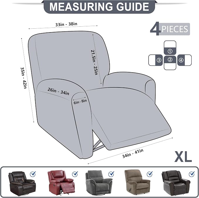 ANARACHON Leather Look Recliner Chair Covers, 4-Pieces Stretch Recliner Cover - Image 3