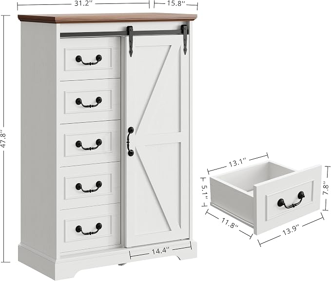 IRONCK 5 Drawers Dressers for Bedroom, Farmhouse Dresser Chest of Drawer - Image 2