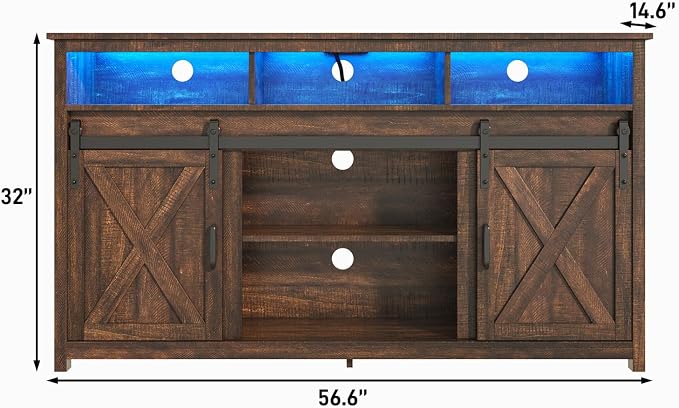 LED Farmhouse TV Stand for 65 inch TVs, Rustic Entertainment Center TV Cabinet - Image 8
