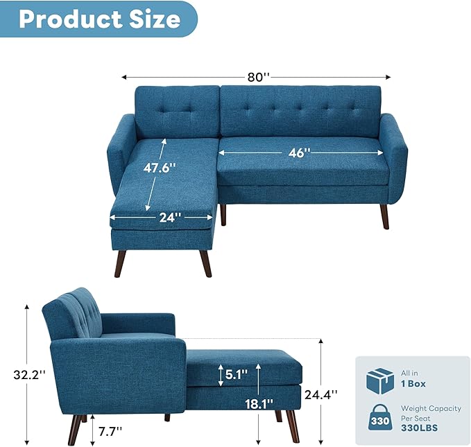 Kingfun L Shaped Couch, Sectional Couches, 3 Seater Sofas - Image 2