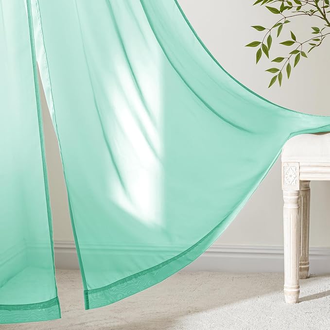 MIULEE Aqua Sheer Curtains 90 Inches Long, 4 Panels Set, Light Filtering Rod - Image 6
