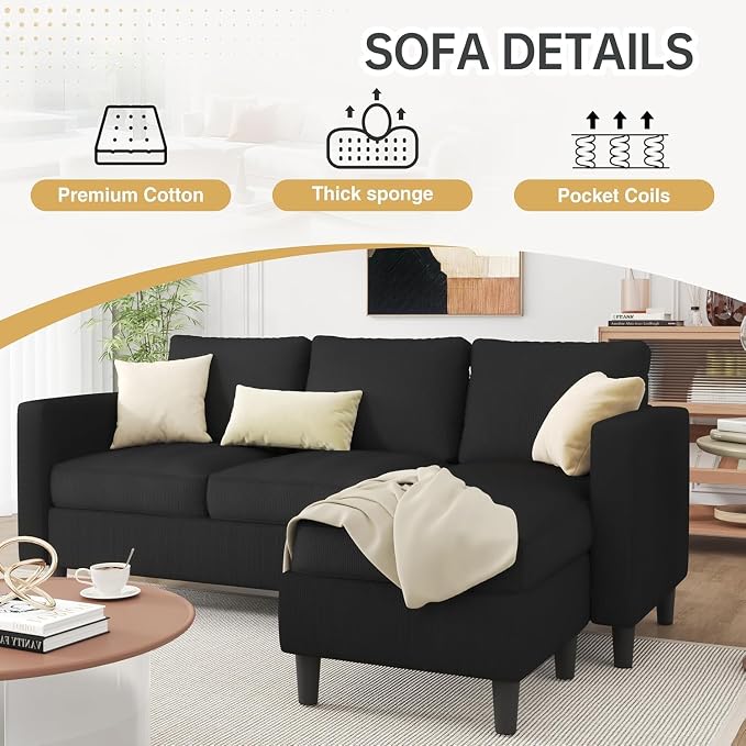 JAMFLY Couches for Living Room, 3-Seat Reversible Sectional Sofa - Image 6