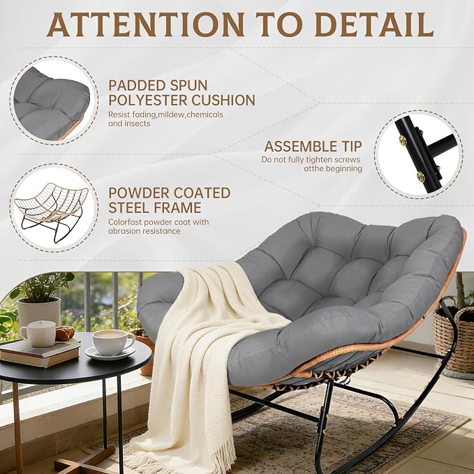 SUNCROWN Oversized Wicker Rocking Chair Indoor Outdoor, 450 LBS Heavy Duty - Image 7