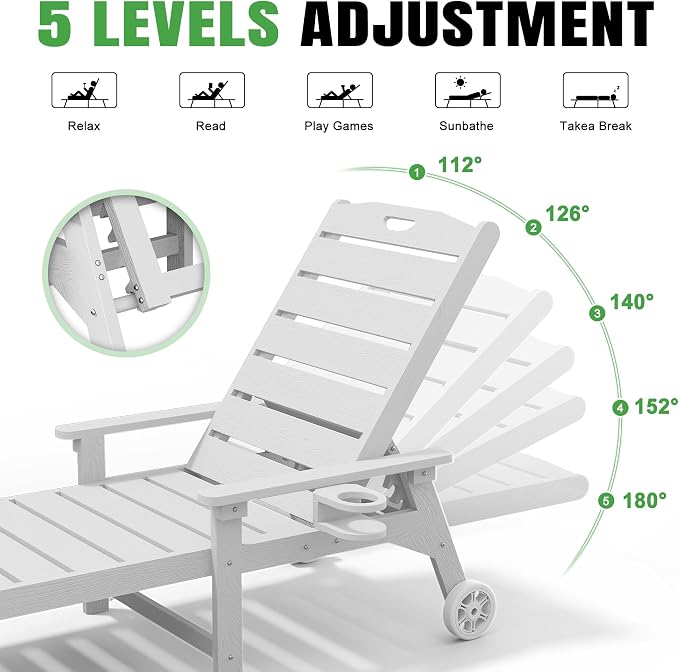 Outdoor Lounge Chair with 5-Position Adjustable, Outside Lounge Chair with Cup - Image 4