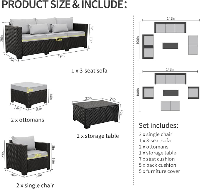 Rattaner Patio Wicker Furniture Set 6 Pieces Outdoor HDPE Wicker Conversation - Image 4