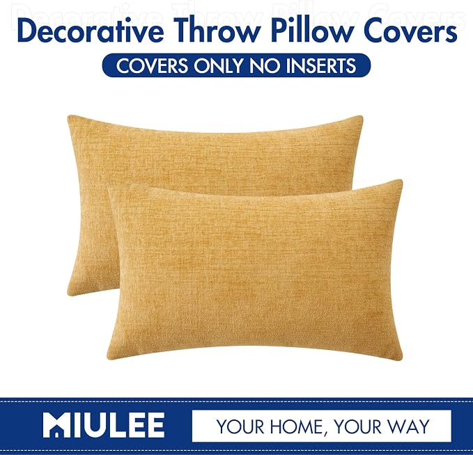 MIULEE Pack of 2 Couch Throw Pillow Covers 12x20 Inch Soft Gold Chenille Lumbar - Image 6