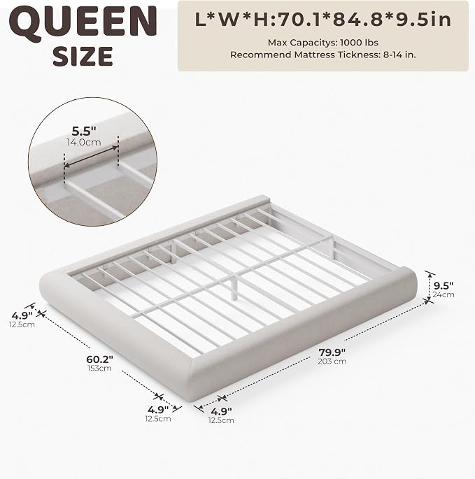 RECCI AirFrame Half-Moon Upholstered Queen Platform Bed Frame, Velvet Curved - Image 2