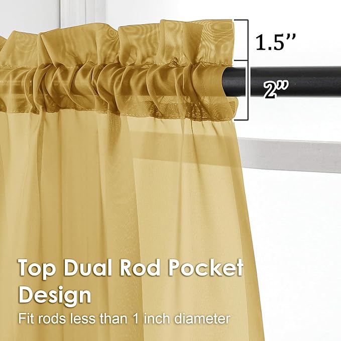 OVZME Gold Sheer Curtains 78 Inches Long 2 Panels - Image 3
