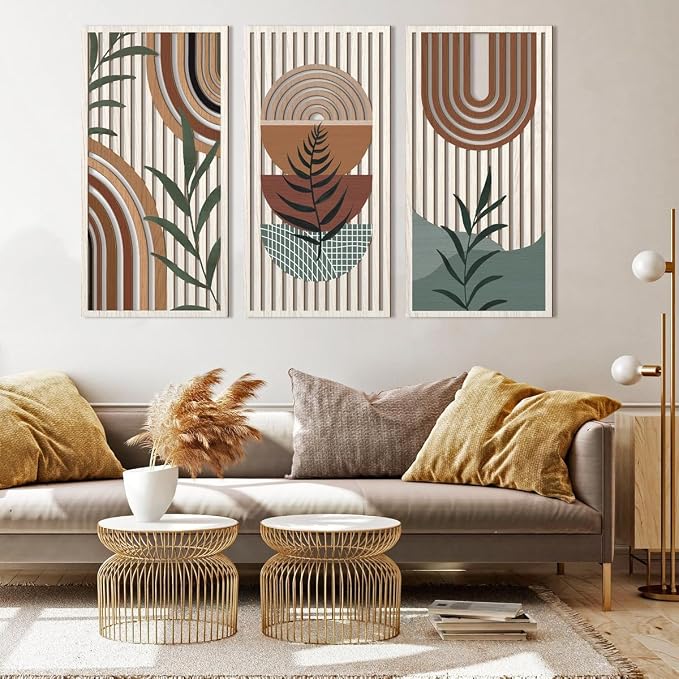 IARTTOP Large Boho Wood Wall Art 16x32 Inch Mid Century Modern Bohemian Wooden - Image 2