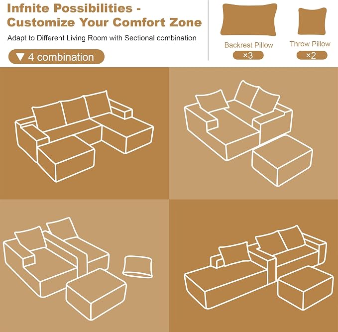 108" Sectional Couches for Living Room Cloud Couch Sofa - Image 7