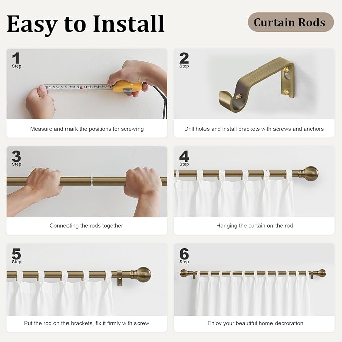 Antique Bronze Curtain Rods for Windows 28 to 48 Inch 1" Diameter Adjustable - Image 7
