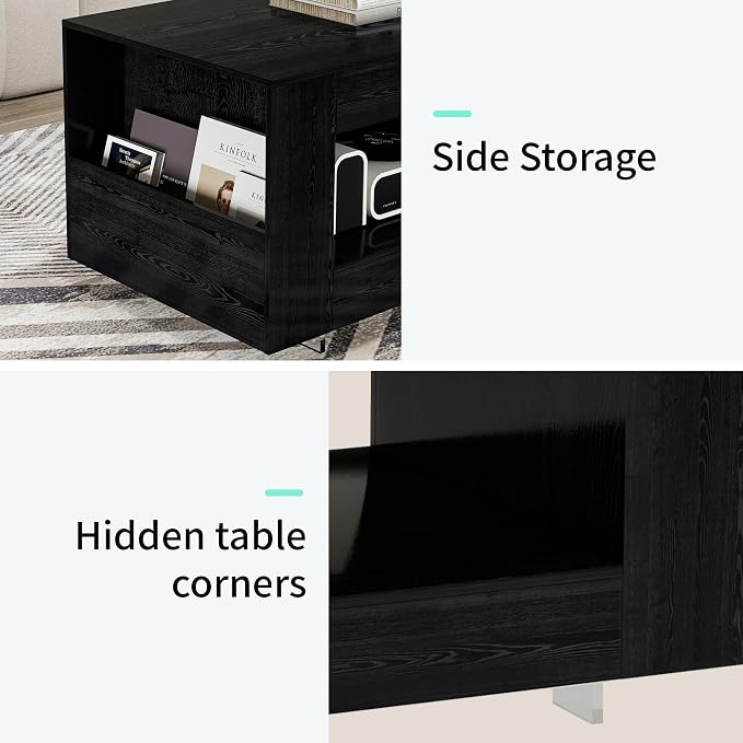 35" Wood Coffee Table for Living Room, Sides Storage - Image 4