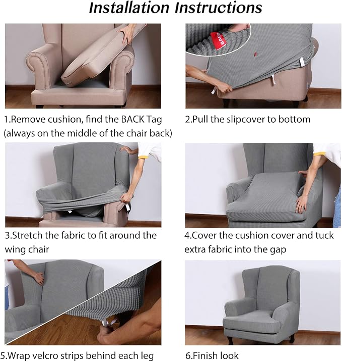 Turquoize Wingback Chair Covers 2 Piece Wing Chair Slipcover Stretch Slipcovers - Image 6