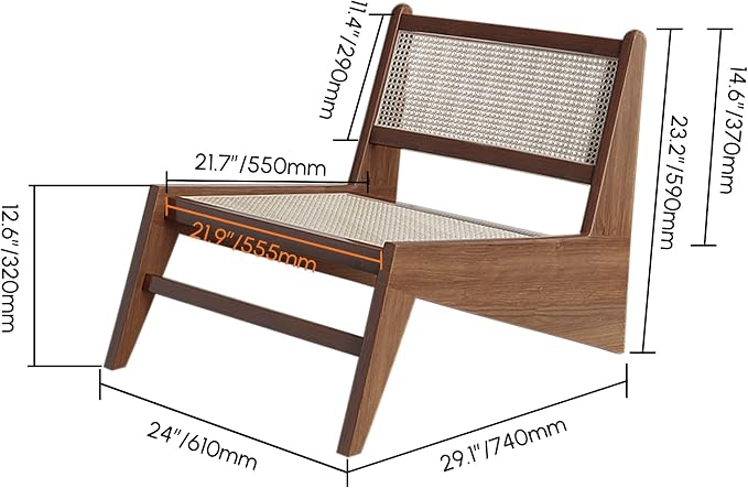 homary Mid Century Modern Chairs Set of 2, Japandi Walnut Rattan and Wood - Image 2