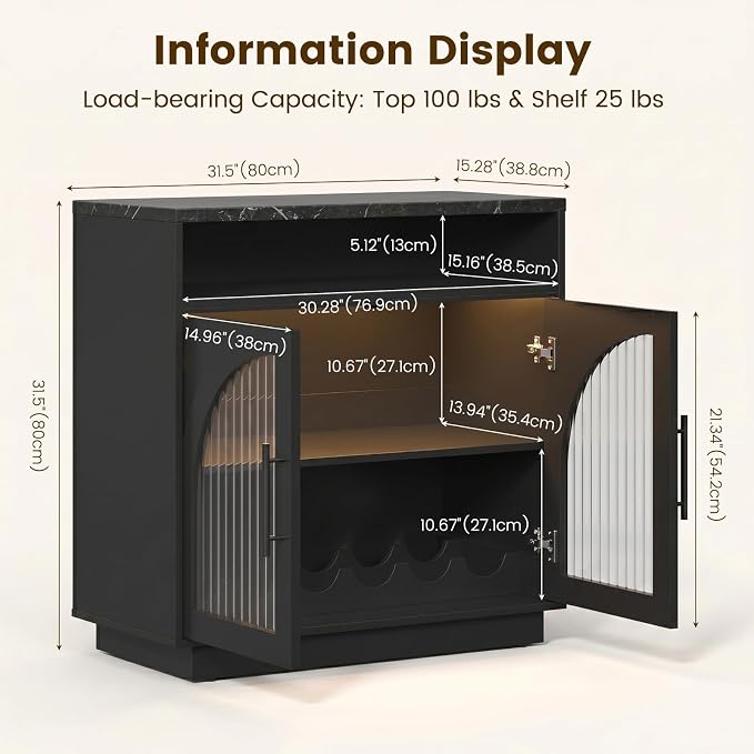 Sideboard Buffet Cabinet with Storage, 31.5" Coffee Bar Cabinet with LED Lights - Image 2