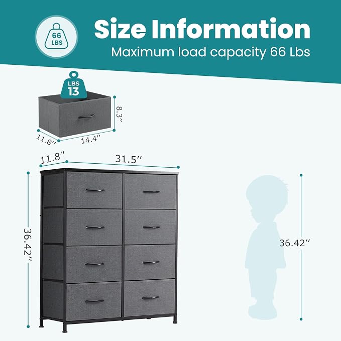 DUMOS 8 Drawer Dresser for Bedroom, Fabric Storage Organizer - Image 3