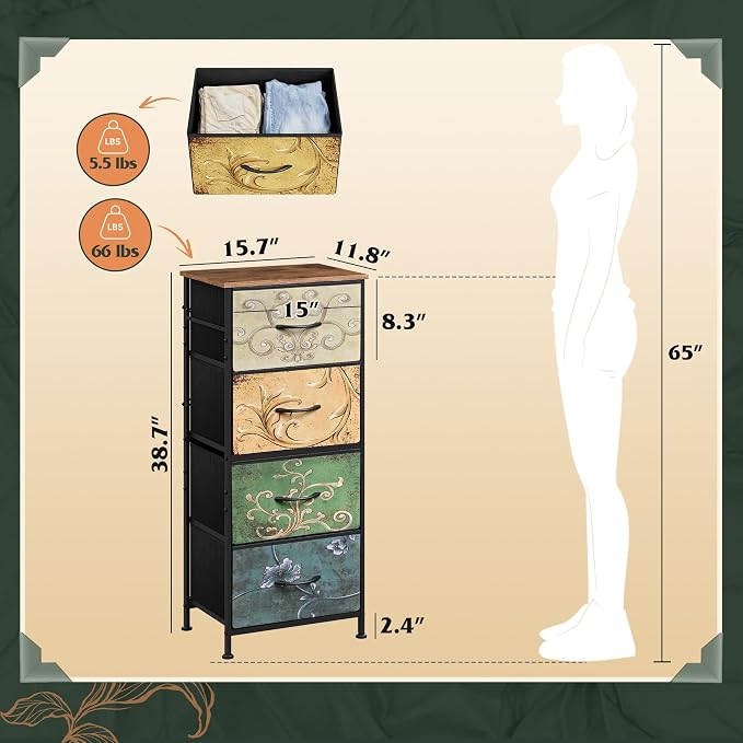 WLIVE Dresser with 4 Drawers, Storage Tower, Organizer Unit, Fabric Dresser - Image 3