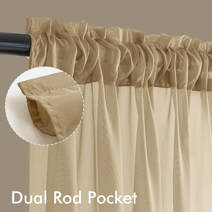 MIULEE Beige Sheer Curtains 72 Inches Long, 4 Panels Set, Rod Pocket Voile - Image 3