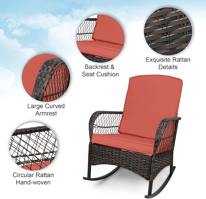 LEVELEVE 3 pcs Rocking Bistro Set Conversation Chairs PE Wicker Outdoor Rocking - Image 2