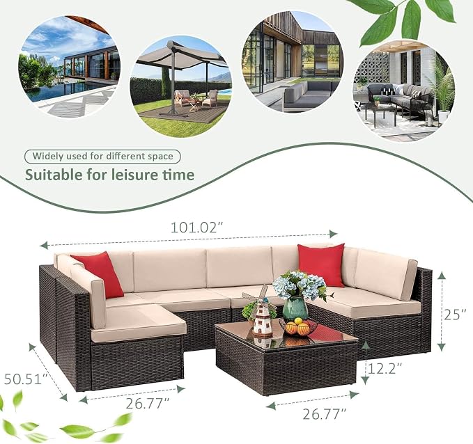 Devoko 7 Pieces Outdoor Sectional Sofa Patio Furniture Sets Manual Weaving - Image 6