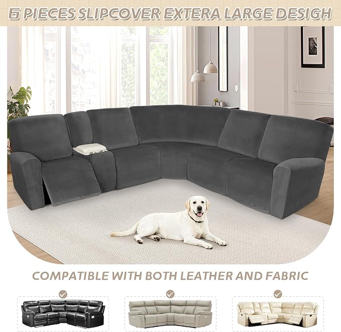 Arfntevss Sectional Recliner Couch Covers Velvet Washable Corner Sectional Sofa - Image 7