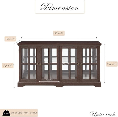 59" W LED Curio Cabinet with 7 Color Lights, Vintage Glass Display Case with - Image 2