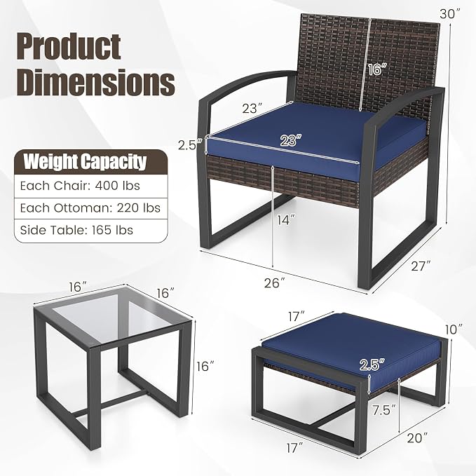 Tangkula 5 Pieces Wicker Patio Conversation Set, Outdoor PE Rattan Chair - Image 4