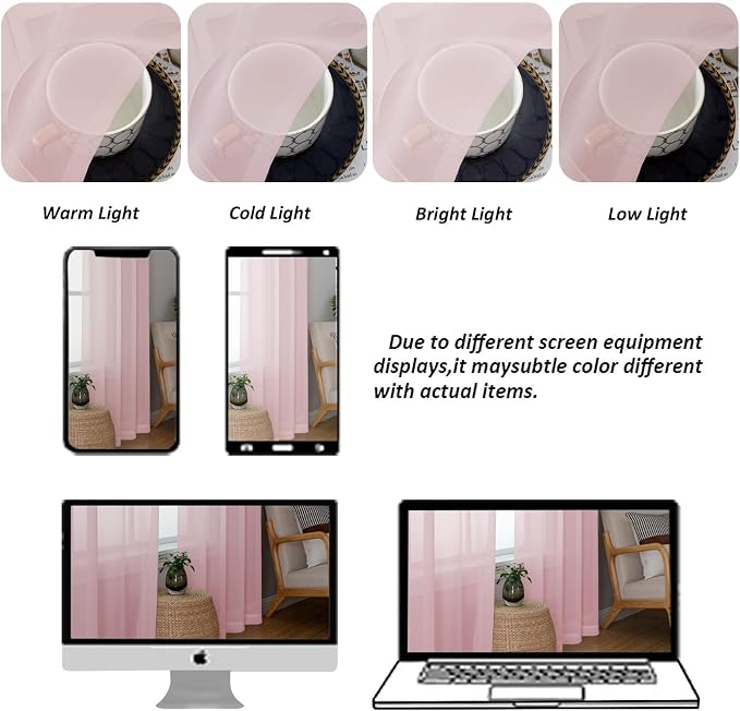 Chyhomenyc Blush Pink Sheer Curtains 90 Inches Long 2 Panels, Light Filtering - Image 4